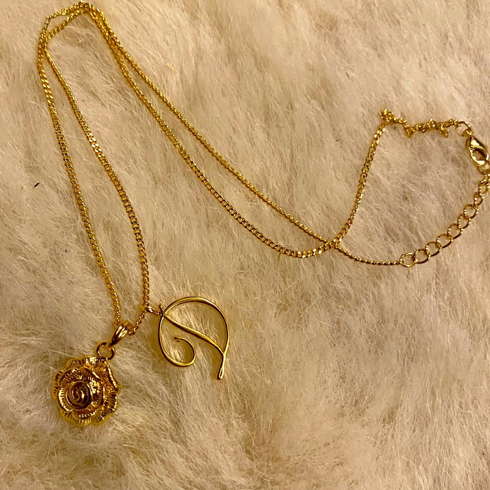 “D” initial necklace with rose pendant